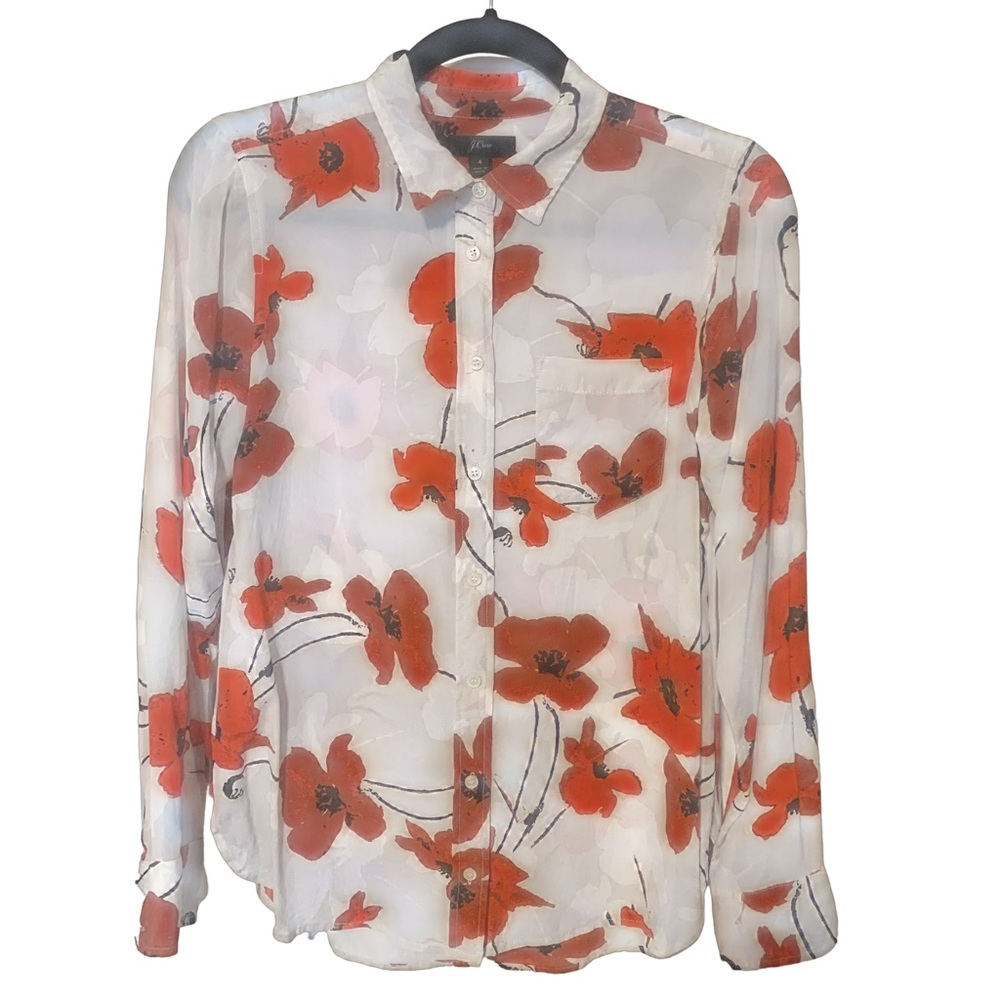 White, cream, red and black flora J.Crew blouse. Size 4.